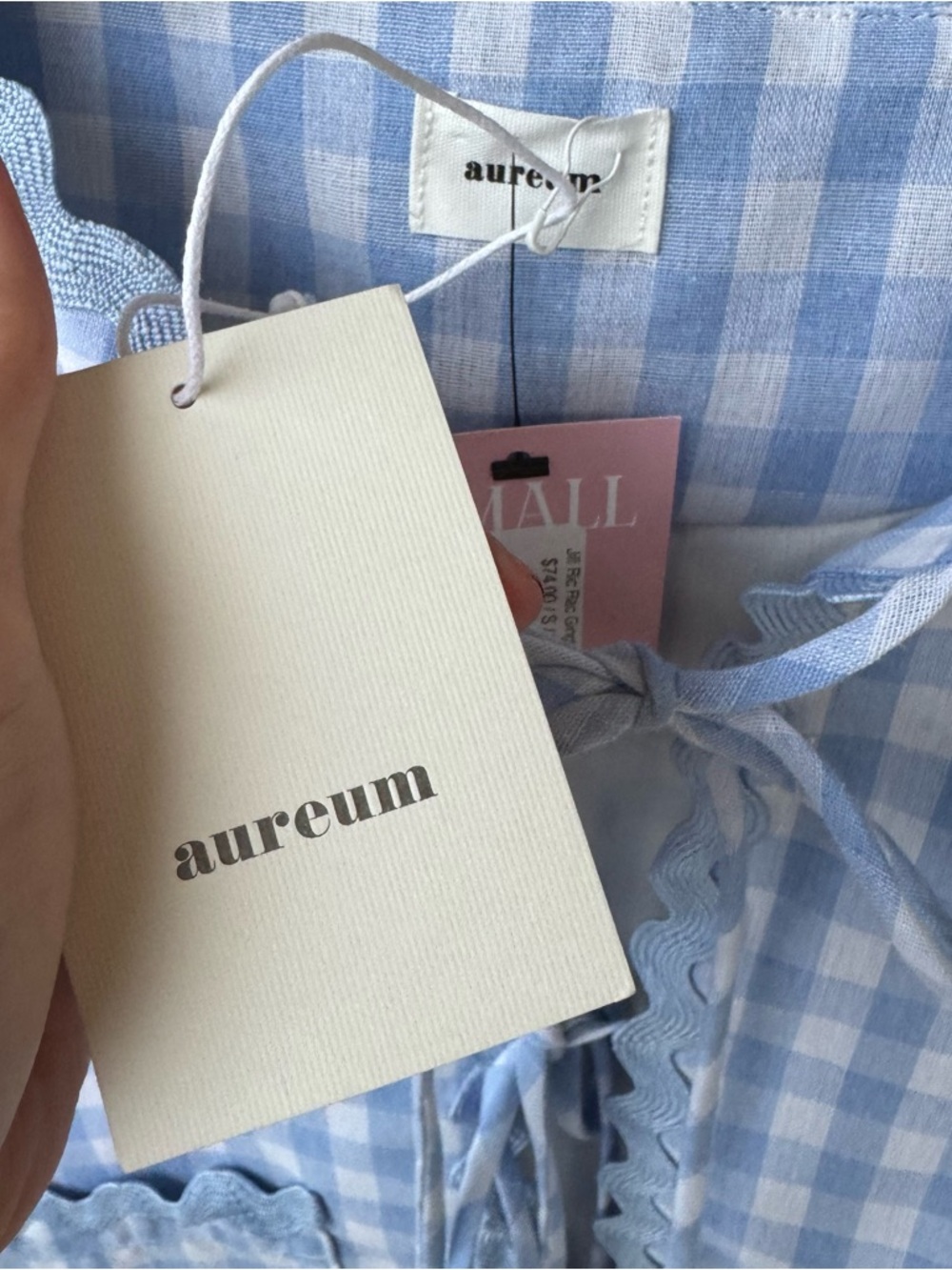 AUREUM Light Blue Gingham Tie-Front Cropped Top - Picture 4 of 6